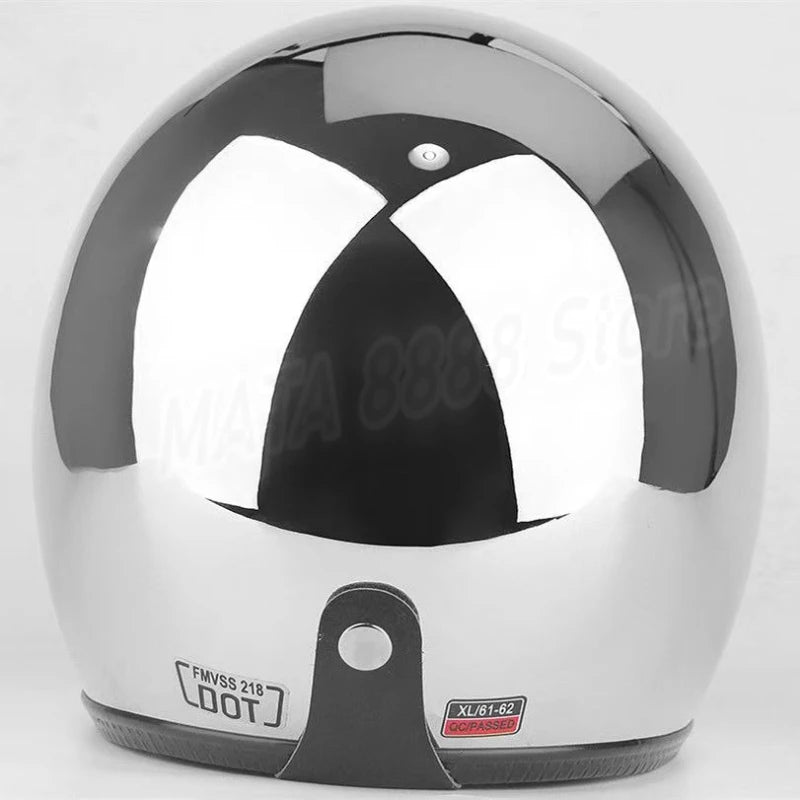 HOT Unique Silver Plating Open Face Retro Motorcycle Helmet Vintage Moto Chrome Helmet Sliver Jet Moto 3/4 Half Casco Casque