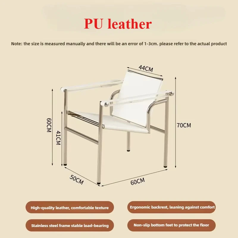 Italian Simple Saddle Chair, Single Leather Stainless Steel Leisure Chair Minimalist Single Black Sofa Chair Living Room Design