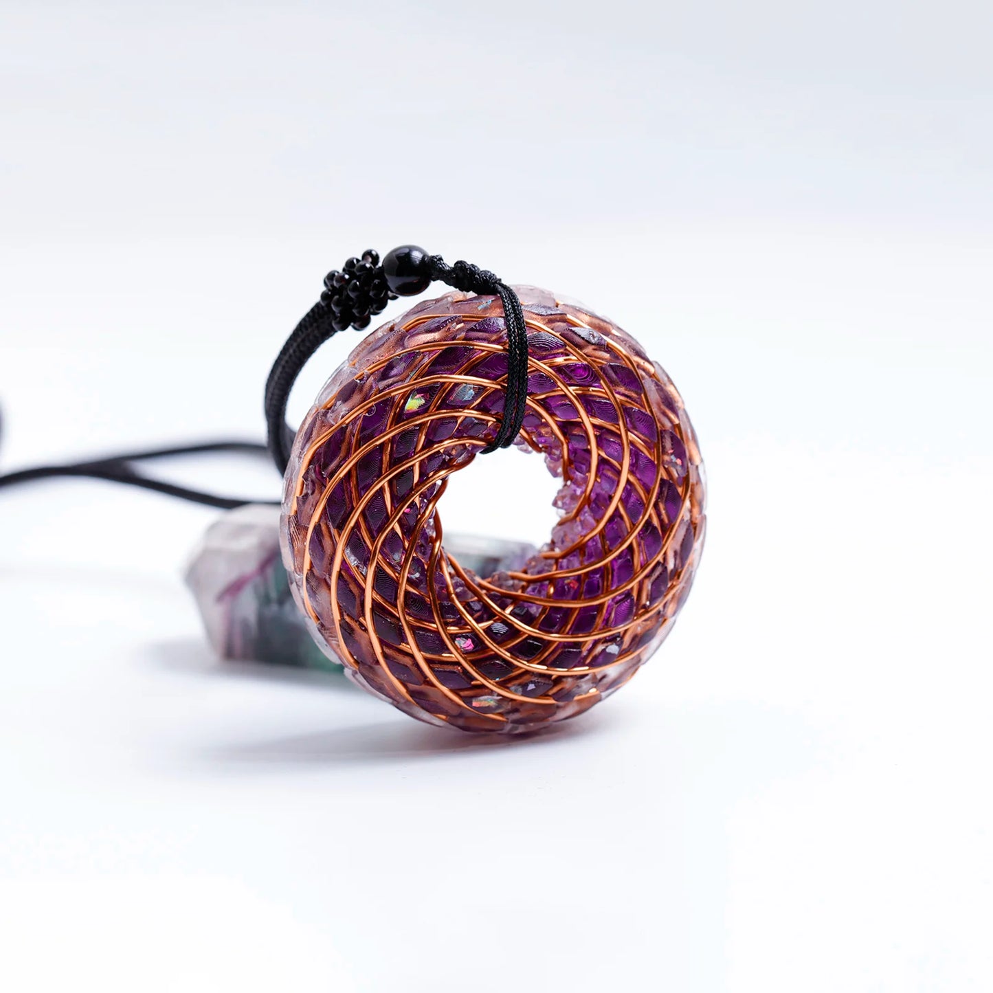 Rodin Coil &Opal Orgone Pendant Necklace , Blue glass pendant jewelry, Chakra Balancing, Adjustable Chain