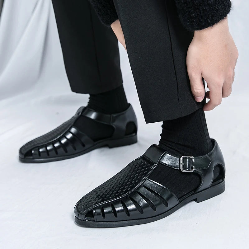 Brand's New Men's Summer Oversized Breathable Sandals Retro Pointed Men's Fashion Trend Hollowed Out Comfortable Leather Shoes