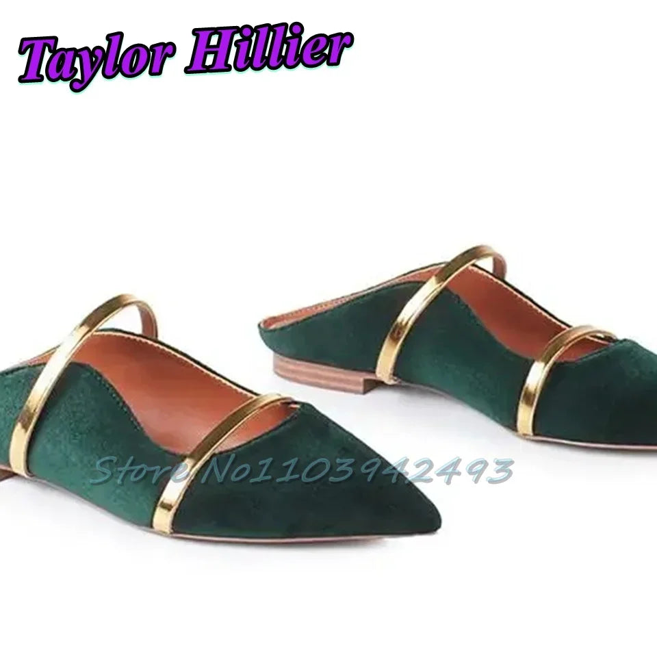 Double Strappy Gold Heels Shallow Slip On High Heel Pull On Heeled Sandals Women Luxury Designer Shoes Summer Flat Shoes Mules