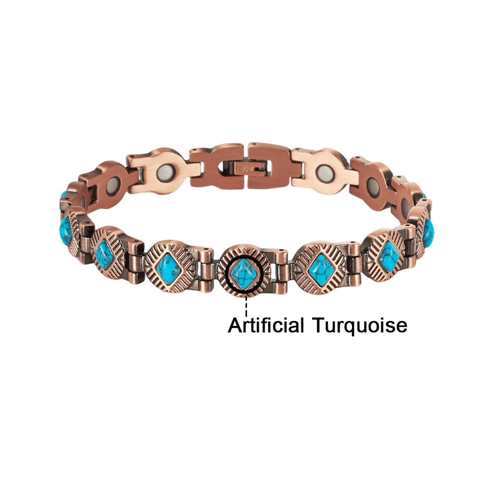 Vinterly Magnetic Bracelets Pure Copper Blue Brown Stone 22.5cm Vintage Health Energy High Magnet Jewelry Benefits Chain Links
