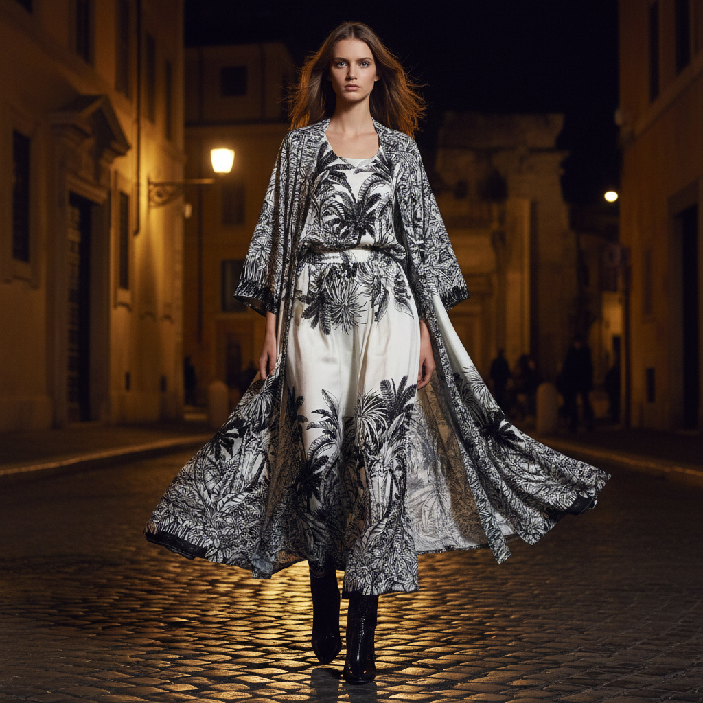 Retro positioning printed long cardigan+vest three piece set 2026 spring women's clothing+loose pants skirt fashion set