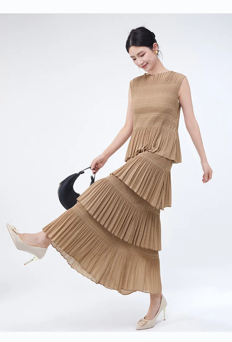 Miyake Folds 2024 Spring/summer New Elegant Women's Sleeveless Dress Fashion Everything Cake Dress
