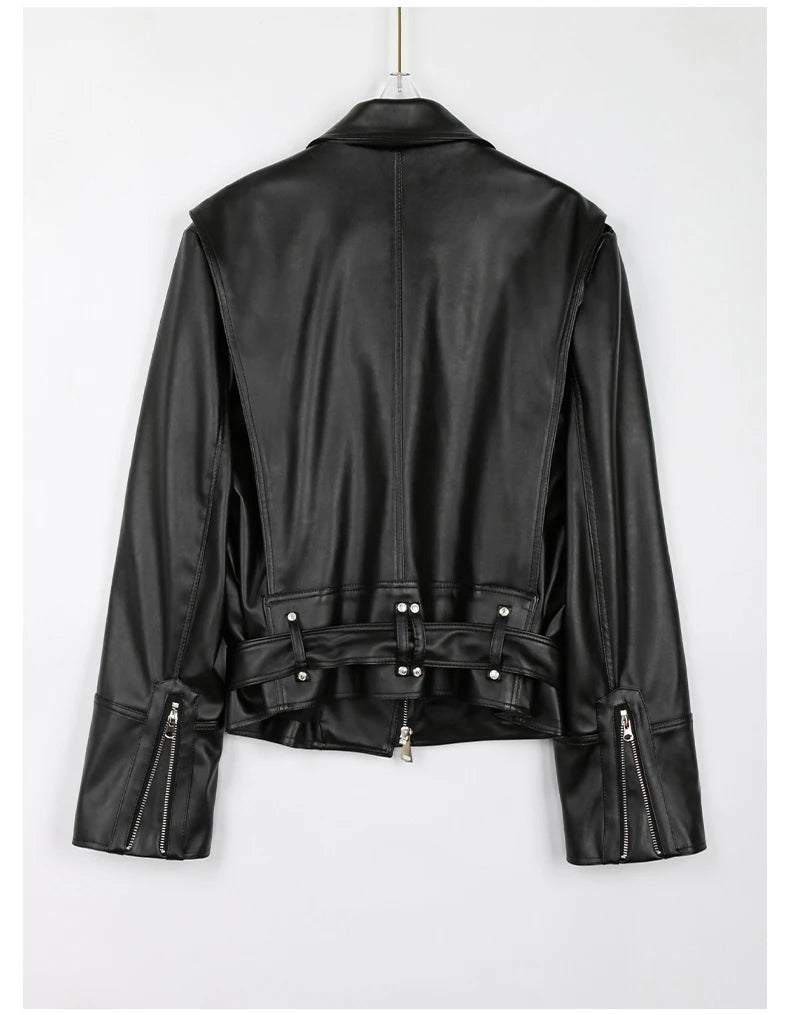 Lautaro Spring Autumn Cool Bright Green Pu Leather Biker Jacket Women Zipper Long Sleeve Luxury Designer Streetwear Fashion 2022
