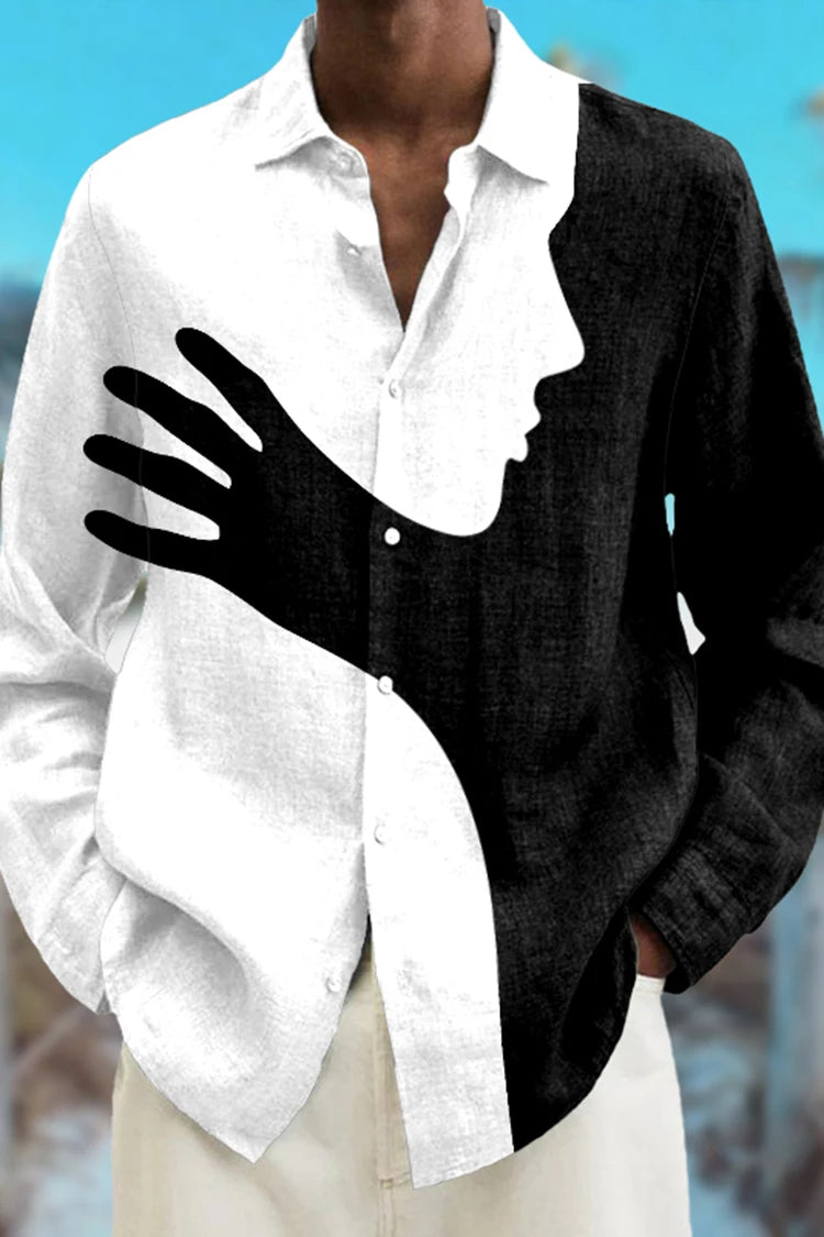 Fashion Abstract 3D Printed Long Sleeve Shirts Simple Black And White Color Scheme men's Tops Casual Lapel Button Up Shirt