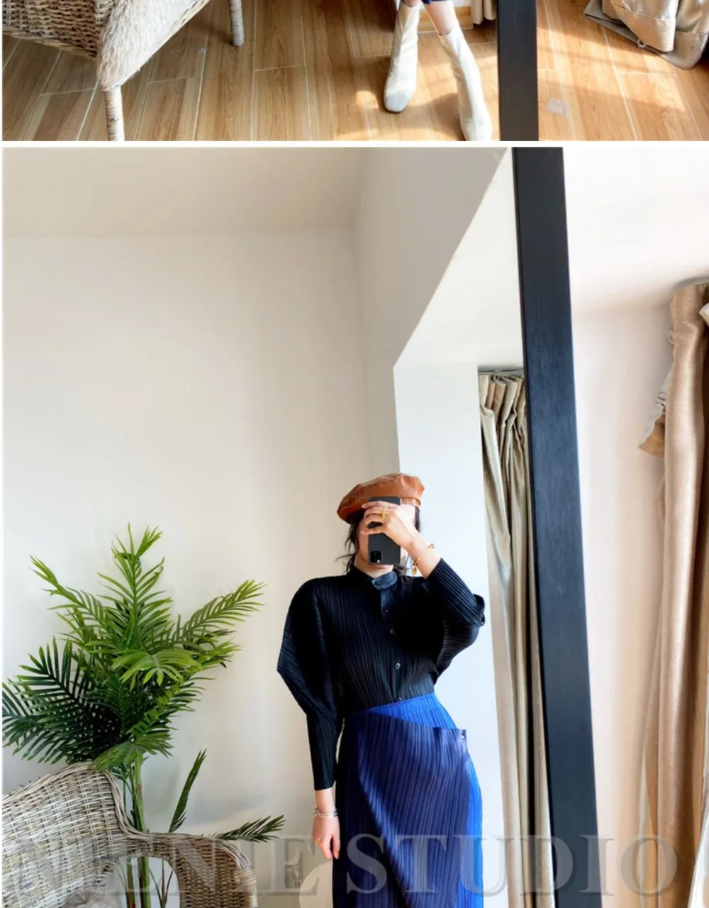 Miyake Pleated Skirt High Waist One Button Stitching Long Asymmetrical Skirt Two Piece Straight Korea Fashion Aesthetic Clothes