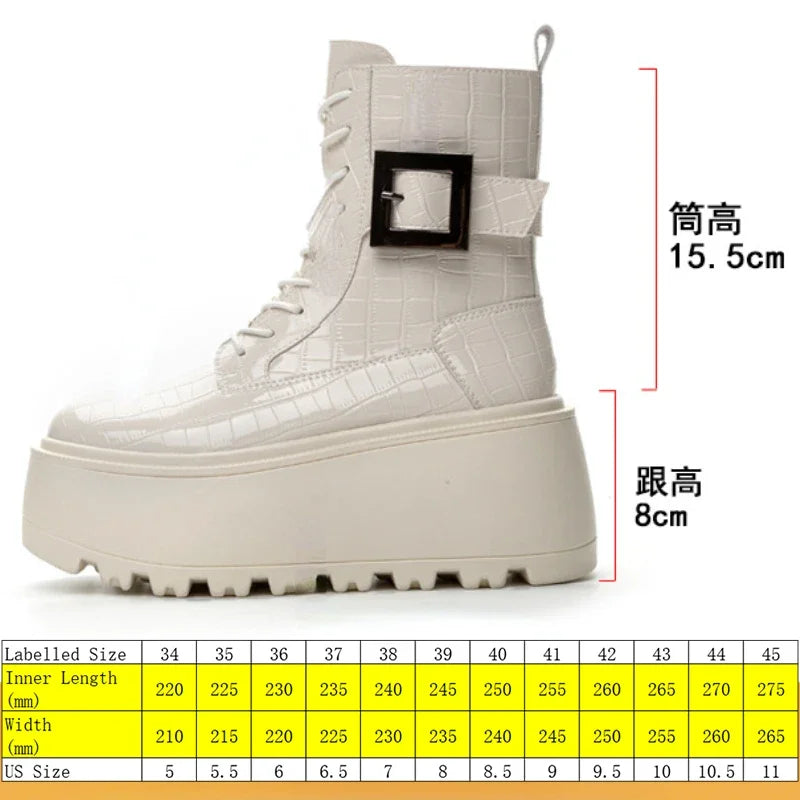 Fujin 8cm New Women Combat Boots Ankle Booties Platform Sneakers Spring Autumn Warm Fur Winter Genuine Leather Women Shoes Boot