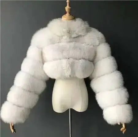 DEAT Fashion Women's Faux Fur Coat Stand Neck Long Sleeve Zipper Short Solid Color Thick Warm Jackets Winter 2024 New 7AB6434