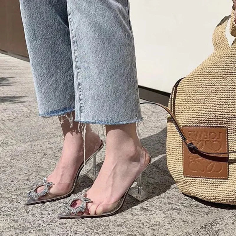 2025 Star style Green Blue Soft PVC Women Sandals Fashion Crystal Heeled Slingbacks Summer Shoes High heels Wedding Bride Shoes