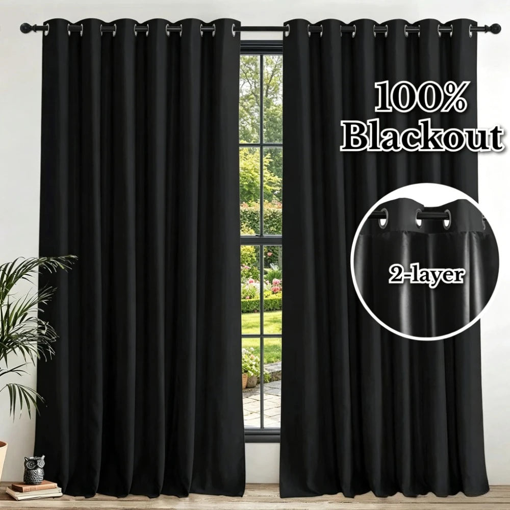 Blackout Curtains Eyelet 100% Light Blocking Thermal Insulated Curtains for Bedroom Living Room Darkening Drapes Door Curtains