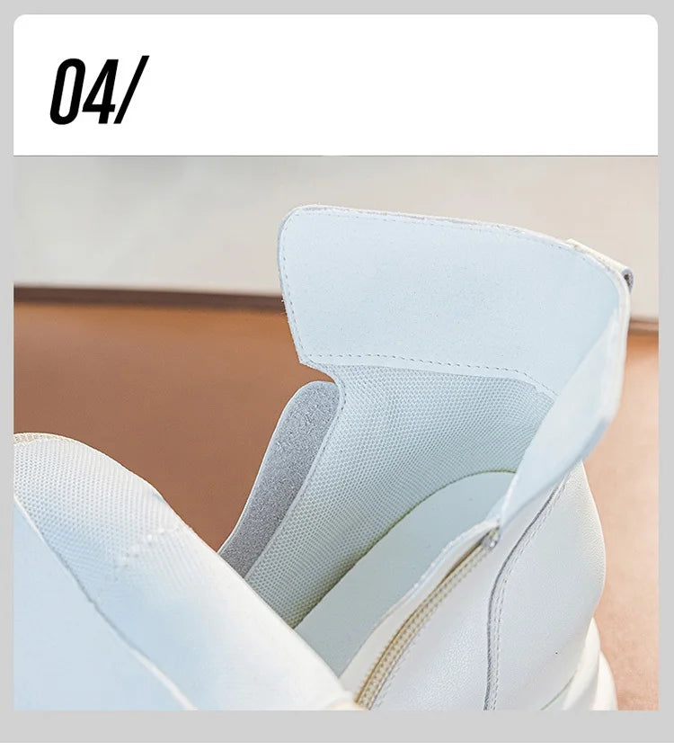9cm White Black Women Ankle Boots Platform Wedge Heel Booties Shoes Microfiber Leather Spring Winter Fashion Sneakers High Top