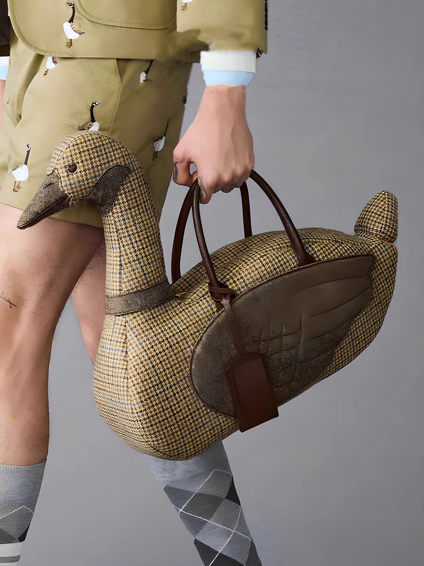 New Couples Personalized Creative Swan Shaped Handbag Adult Animal Shaped Crossbody Bag Niche Plaid Solid Color PU Armpit Bag