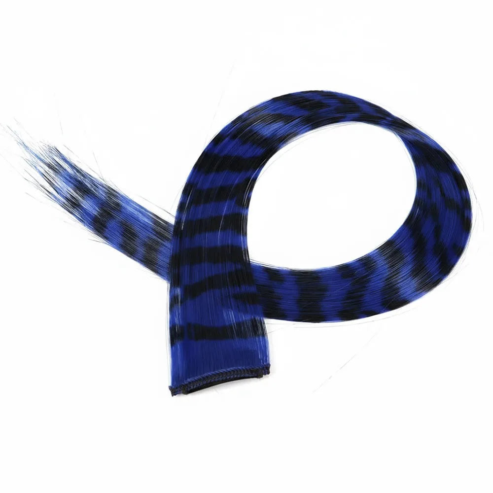 Stripe Printed Clip in Hair Extensions Synthetic Straight Hair Highlights Colorful 18 Inches Wig Hairpieces for Daily Use Party