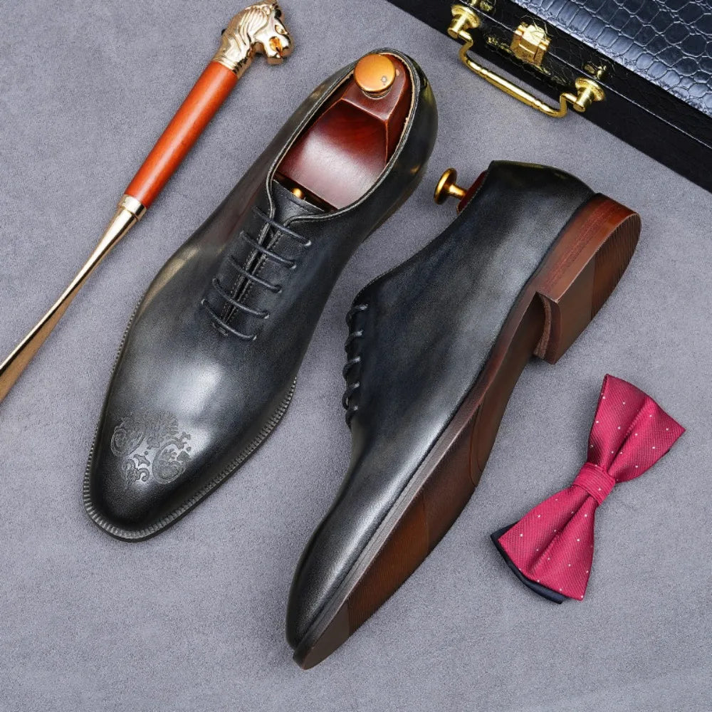 Elegant exclusive Men's Handmade Whole-Cut Leather Shoes | Genuine Cowhide, Leather Lining, Formal Business Wedding Dress Shoes