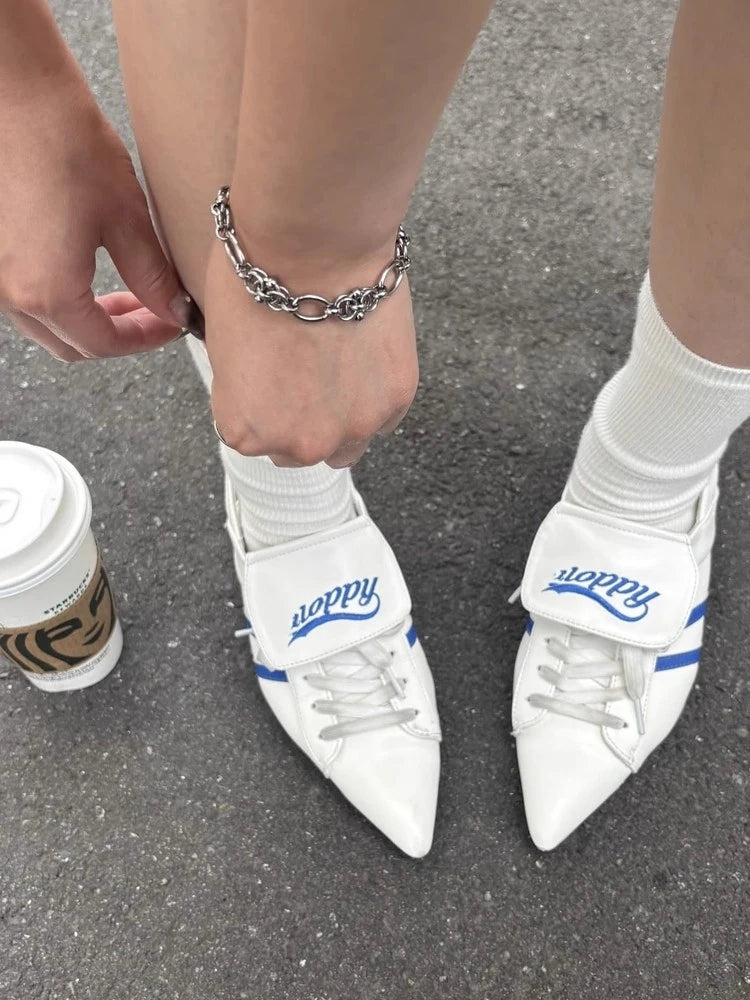 Niche Japanese Style Women's Sports High-heeles College Girls Pointed Mesh Strap Sport Single Shoes Strap Temperament High Heels