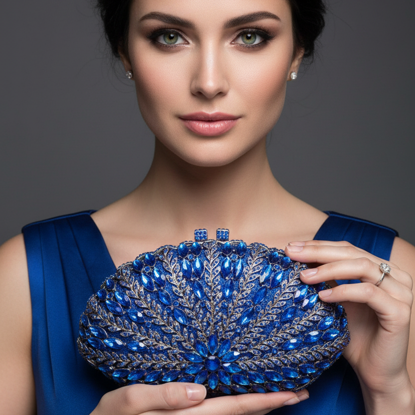 Wedding Green/Blue Purse Crystal Bridal Clutches Bags Rhinestone Lady Diamond Party Handbags Prom Formal Purses Bag