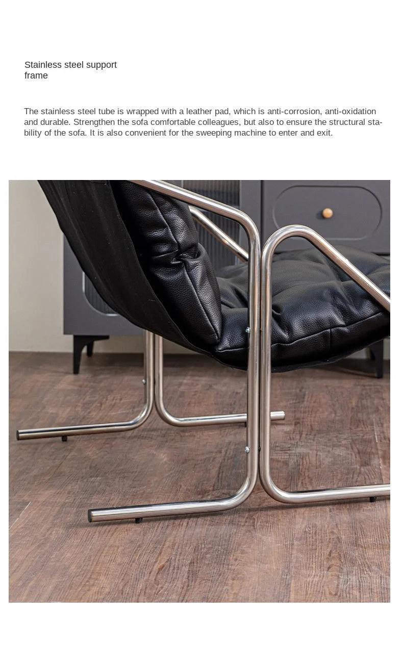 Italian Light Luxury Leather Soft Bag Dining Chair Stainless Steel Conference Room Chair Retro Business Negotiation Chair
