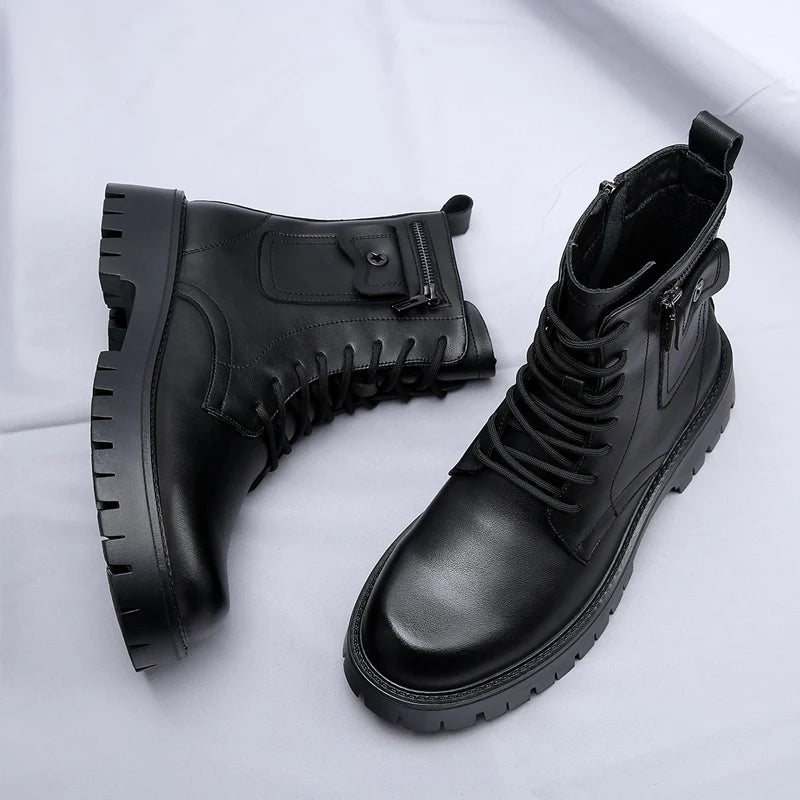 Men's English Style Thick Sole Design Men Boots Luxury High End Top Layer Leather Brand Famous Chelsea High Quality Casual Boots
