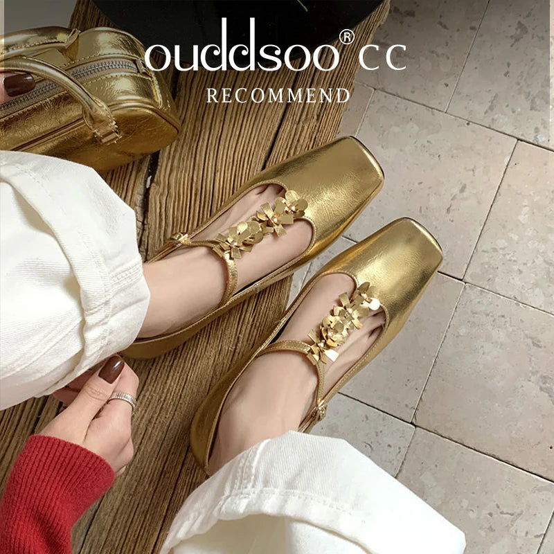 Ods Lolita Shoes 3cm Heels Square Toe Lace-Up Classic Style Sandals Ladies Slip On Shallow Mouth 2025 Mary Jane 5cm Gold Retro
