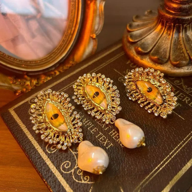 NISHIZAWA Earrings for Women Hyperbole Eye Tassels Palace Style Vintage Luxury Aretes De Mujer Pearls Fashion Party Jewelry