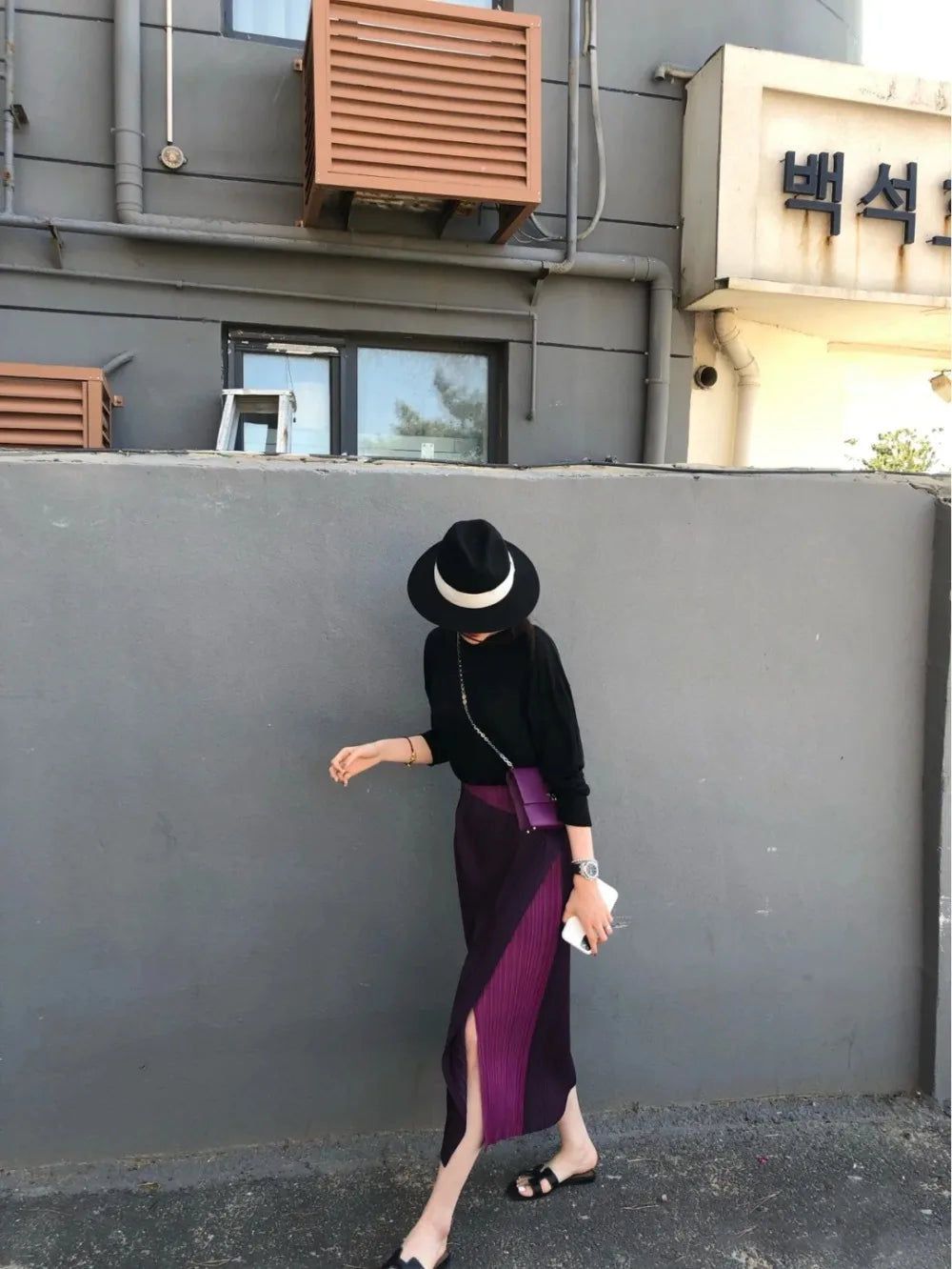 Miyake Pleated Skirt High Waist One Button Stitching Long Asymmetrical Skirt Two Piece Straight Korea Fashion Aesthetic Clothes