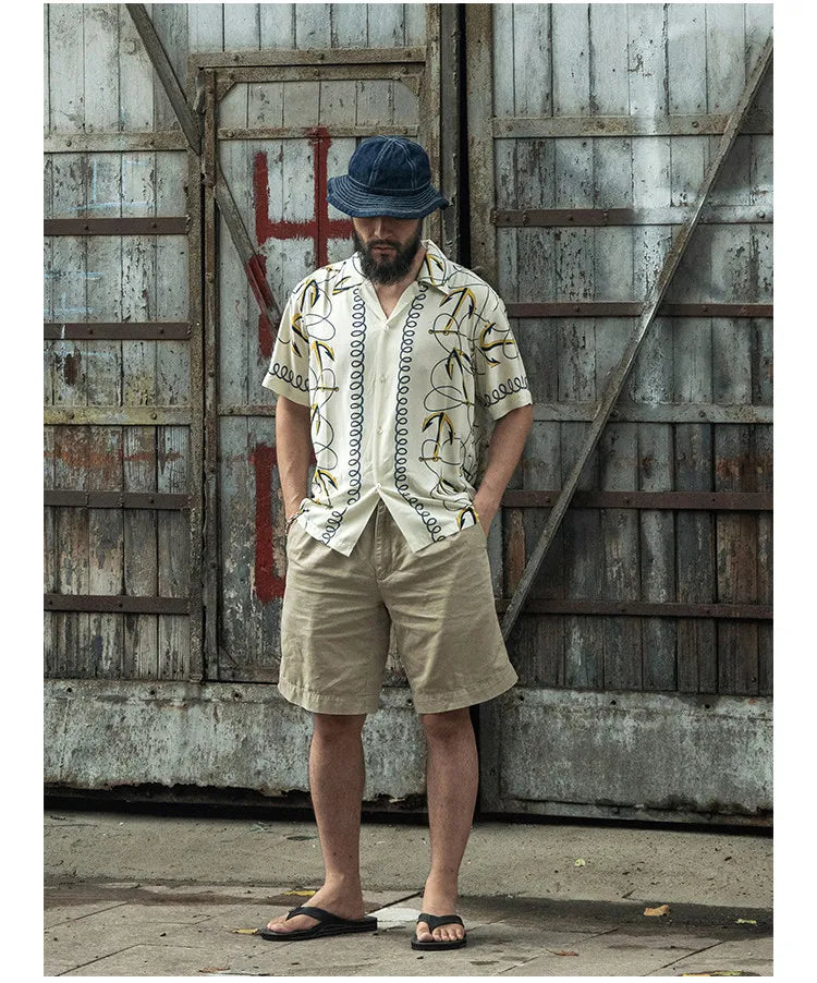 Rugged Bronson Anchor Border Rayon Camp Shirt Old-Fashion Men's Hawaiian Shirt For Beach Vacation