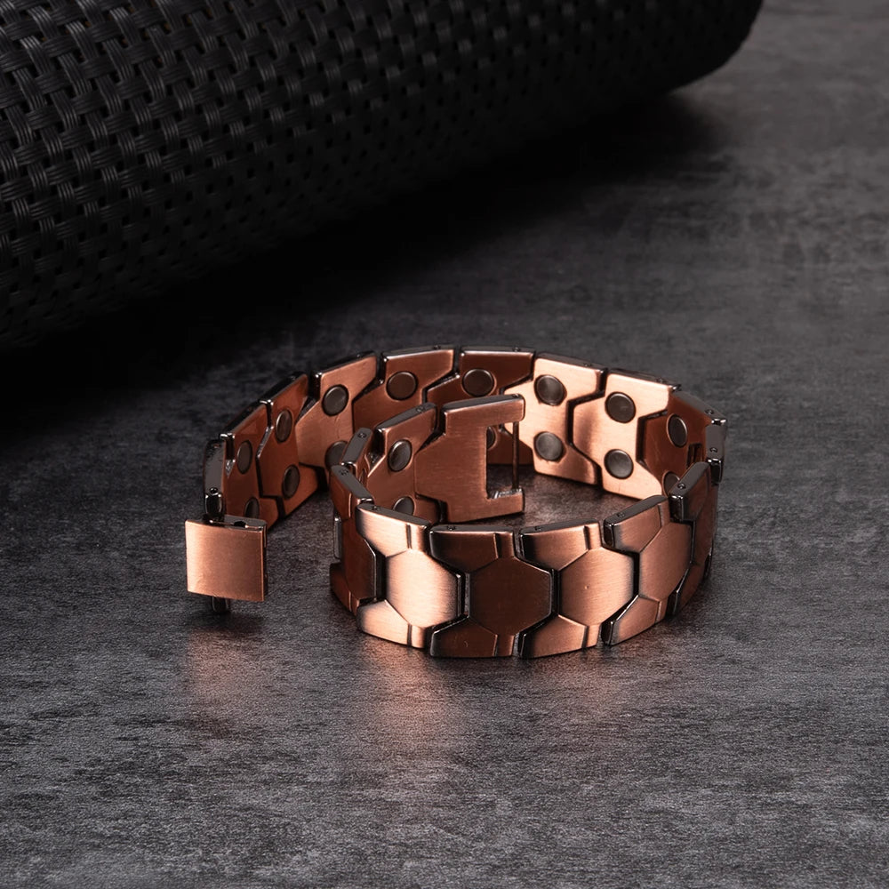 Wristband Magnetic Pure Copper Bracelet Male 18mm Wide Football Pattern Copper Magnetic Bracelet Arthritis Energy Chain Bracelet