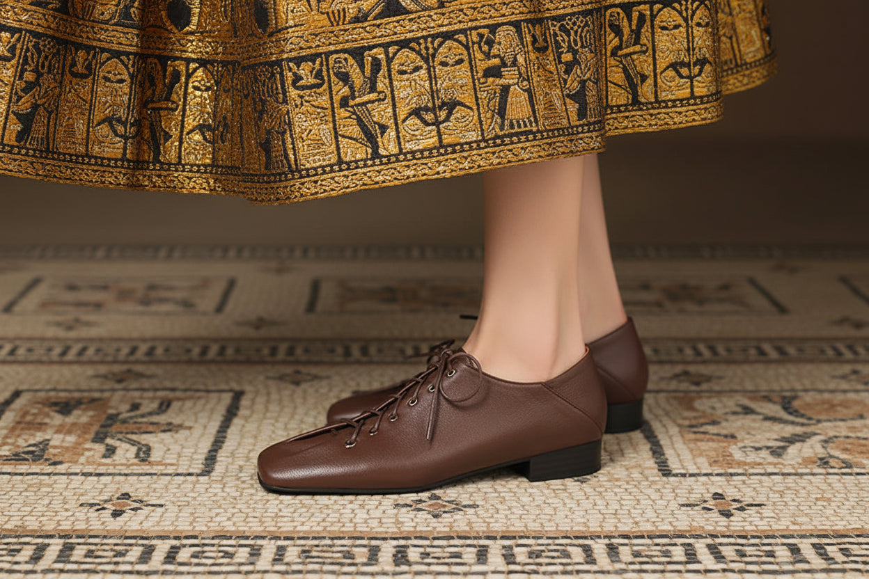Soft Pumps Women Square Toe Lace Up Young Lady Casual Pumps For Students Low leather heels Heels Shoes