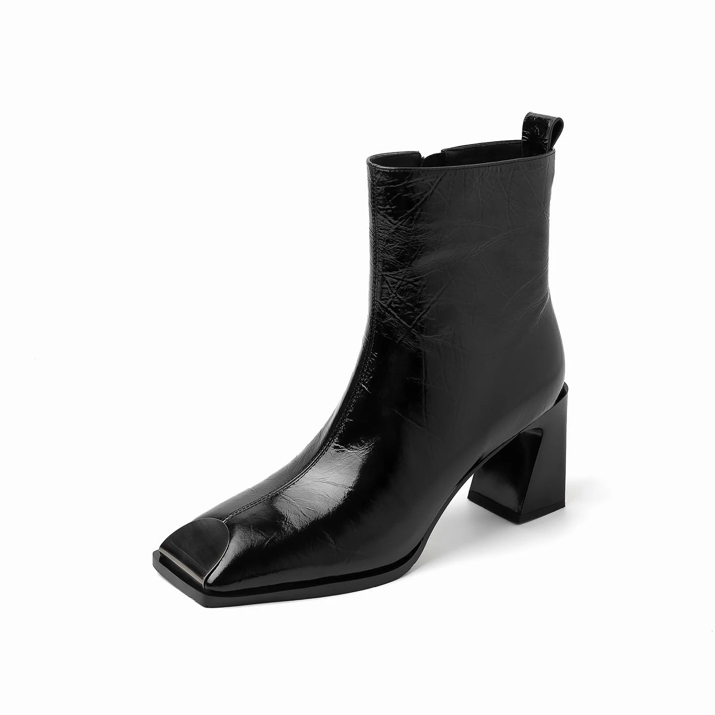 Fashion Genuine Leather women's Ankle Boots Square Metal Toe High Thick Heels Lady Party Dating Boots Women Autumn