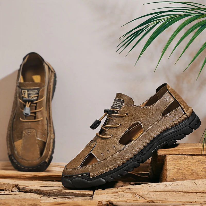 Summer Classic White Soft Bottom Handmade Stitching Beach Men's Shoes Outdoor Men's Comfortable Hollow Breathable Casual Shoes