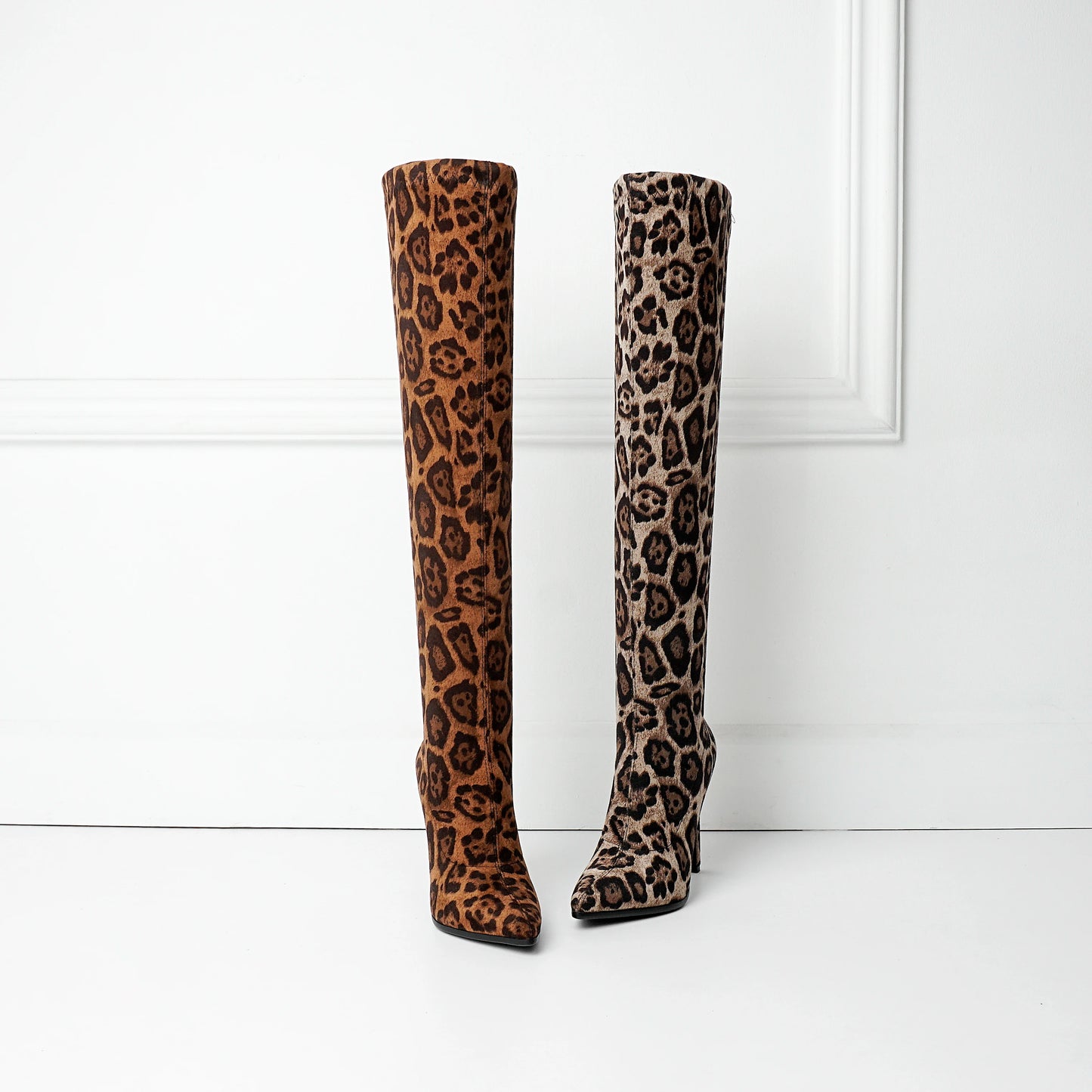 Sexy Glamourous Women Thigh High Boots Thin High Heeled Long Boots Leopard Print Snake Pointed Toe Over The Knee High Winter Bootie