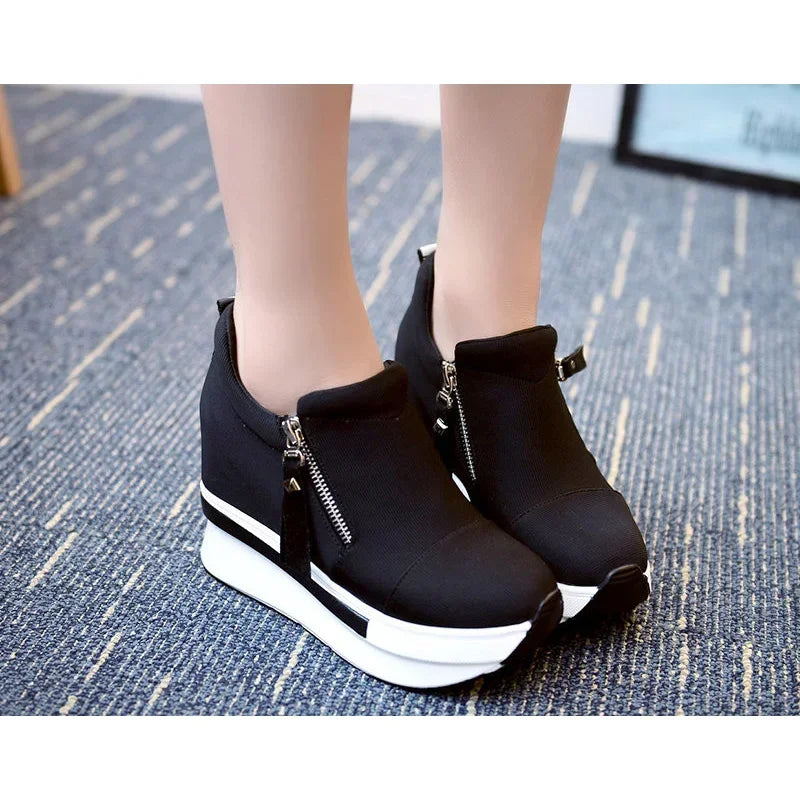 2024 Platform Sneakers Women Red Casual Comfortable Hidden Heel Shoe Black Canvas Shoes Wedge Heels Sneaker Tenis De Mujer