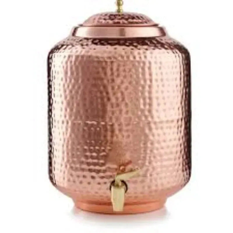 Ayurvedic Pure copper water dispenser container pot with 2 glass rollers - 6.5 liters (brown) - set of 3 pieces