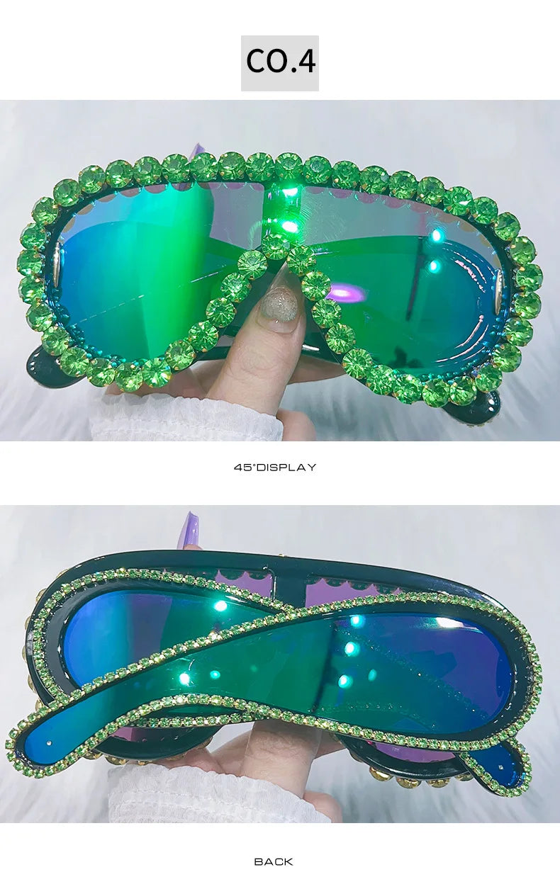 Shiny Diamonds Y2K Sunglasses Women Luxury Oversized One Piece Sun Glasses Goggle Female Trends Rhinestone Shades Eyewear UV400