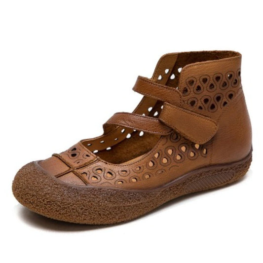 2026 Summer Retro Handmade Women's Shoes Genuine Leather Soft Bottom Mom Sandals Cowhide Hollow Out Casual Sandal Boots
