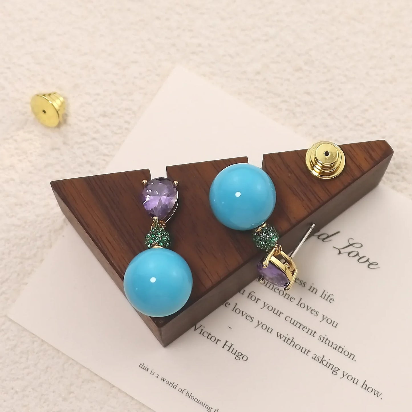 Elegant Purple Turquoise Zirconia Stud Earrings Fashionable Stylish Versatile High-End Feelings Bright Zircon Ear Jewelry
