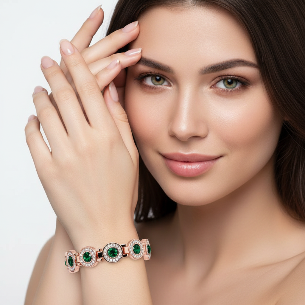 4x Strong Magnetic Bracelet for Women, High Gauss Magnets - Adjustable Length With Safety Clasp And Inlaid Artificial Rhinestone