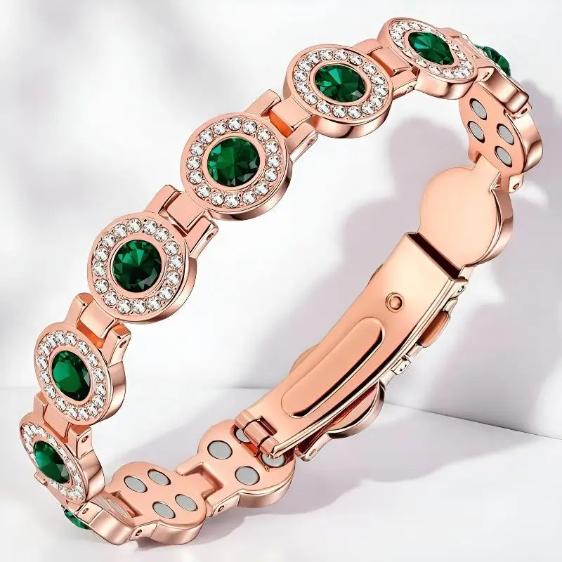 4x Strong Magnetic Bracelet for Women, High Gauss Magnets - Adjustable Length With Safety Clasp And Inlaid Artificial Rhinestone