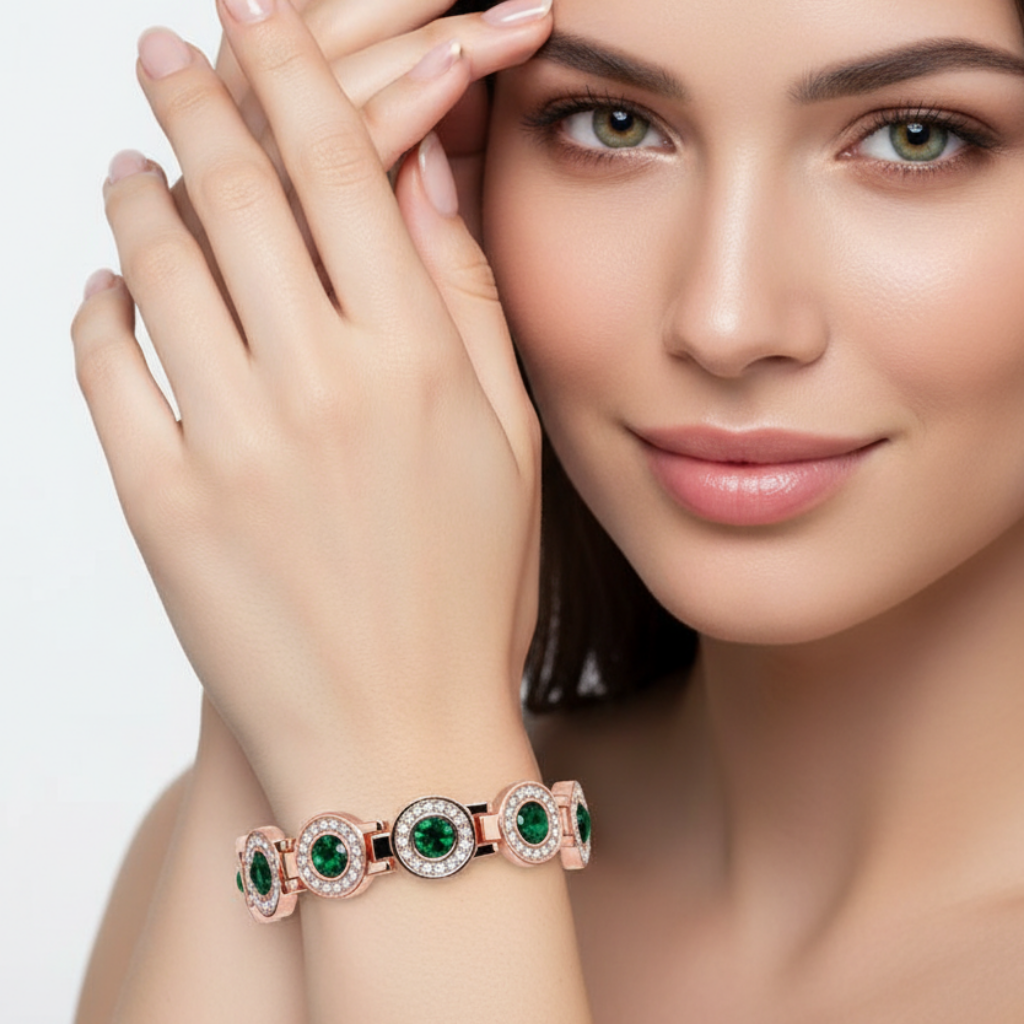 4x Strong Magnetic Bracelet for Women, High Gauss Magnets - Adjustable Length With Safety Clasp And Inlaid Artificial Rhinestone