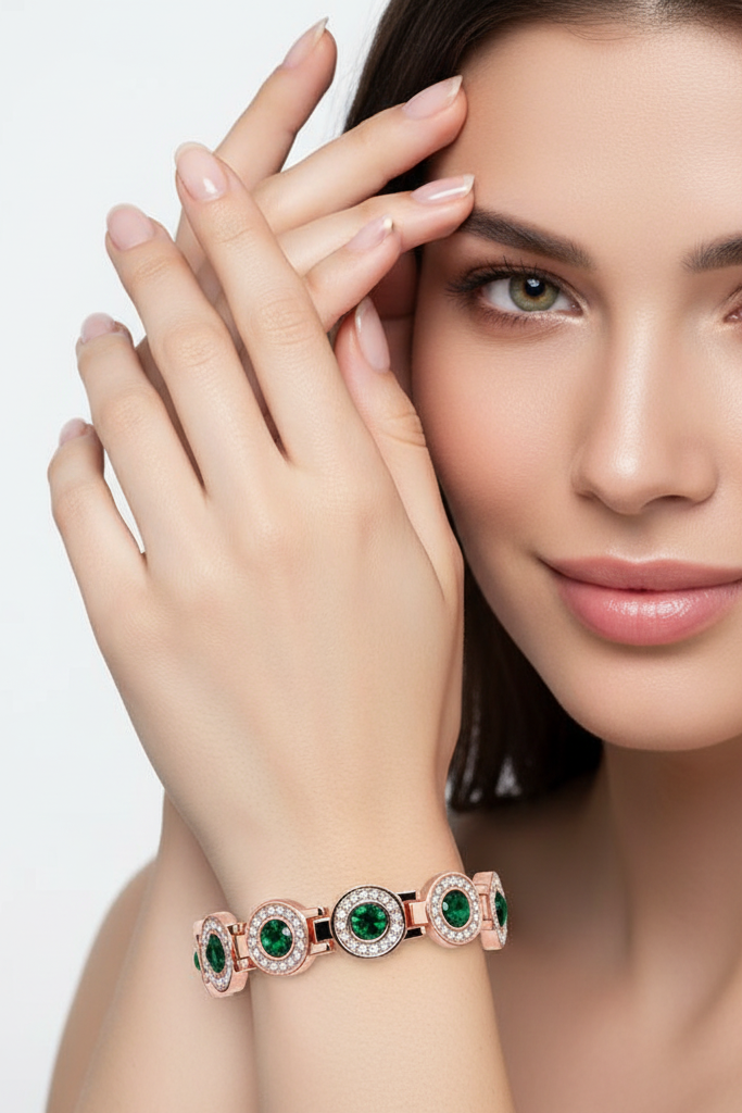 4x Strong Magnetic Bracelet for Women, High Gauss Magnets - Adjustable Length With Safety Clasp And Inlaid Artificial Rhinestone