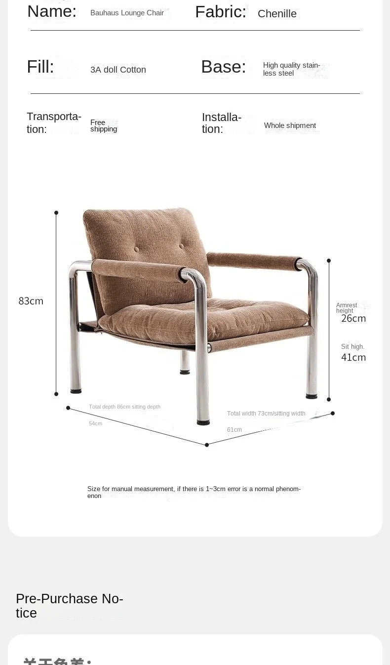 MOMO New Italian-style Bauhaus Lounge Chair Living Room Lazy Single Sofa Chair Light Luxury Premium Feeling Sofa Chair