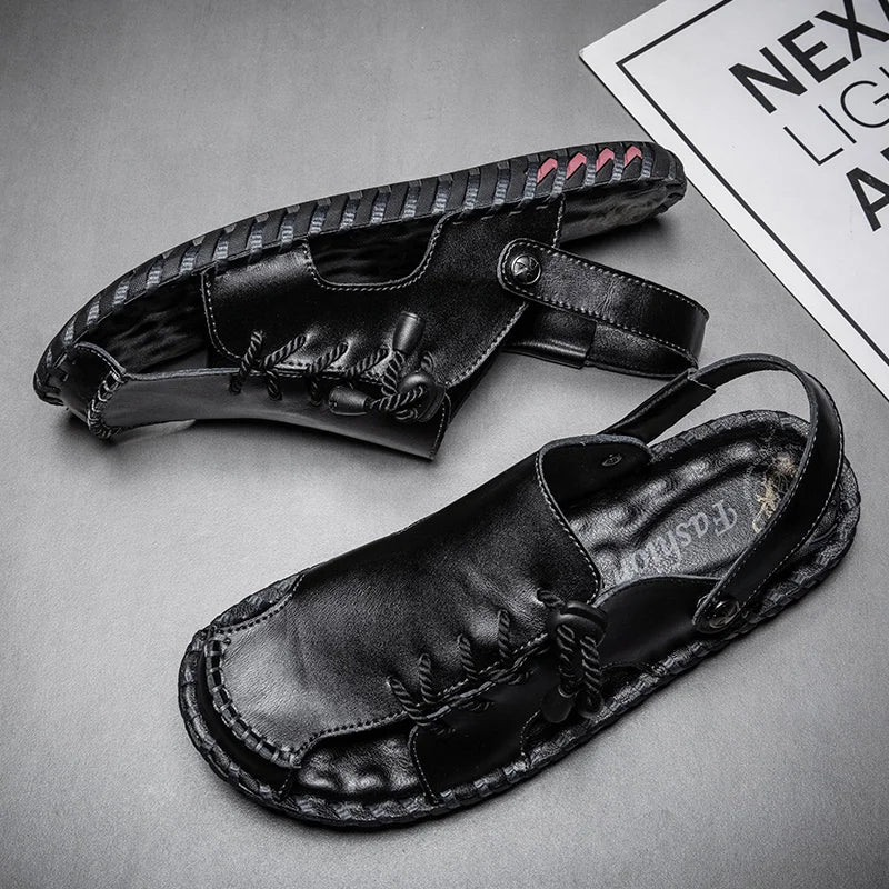 Fashion Mens Sandals Genuine Leather Summer Beach Slippers Male Non-Slip Soft Comfortable Outdoor Shoes High Quality Man Sandals
