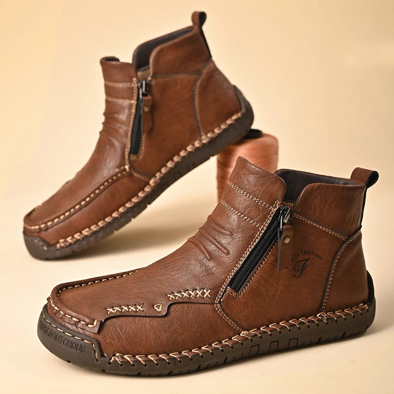 Men's Shoes Genuine Leather Luxury Slip on Shoe Handmade Ankle Boots Comfortable Timeless Winter Fashion Mid Cut Handmade Zipper Shoes