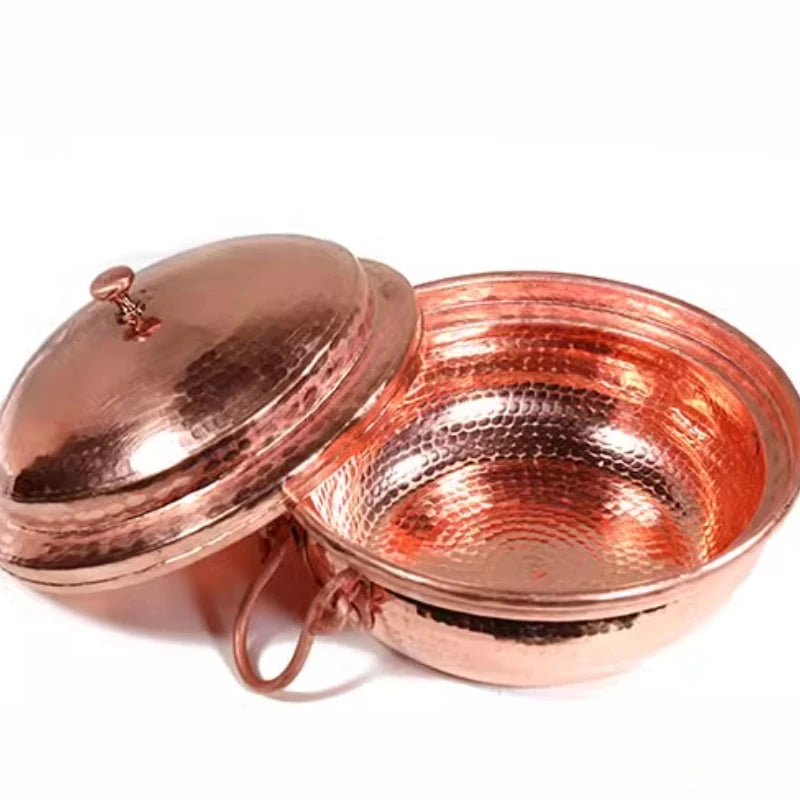 Handmade Pure Copper Double-Ear Rice Pot with Thickened Base Premium Heat Conduction Cookware for Noodles Soup Durable