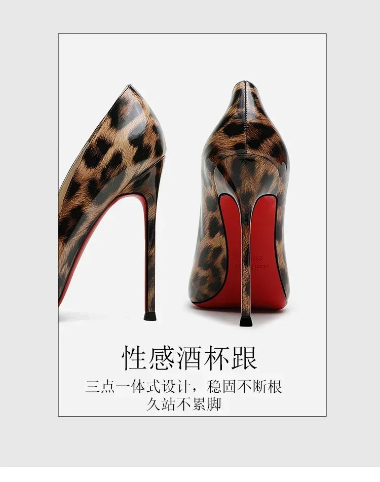 New leopard print high heels for women, slim heels, shallow mouthed French style, sexy and versatile, single shoe size 33-46