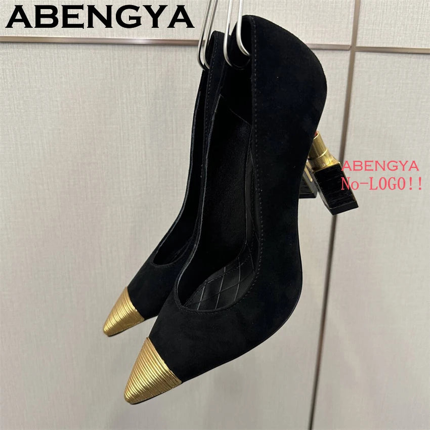 Fashion Strange High Heels Sandals Women Metal Pointy Toe Suede Slingbacks Pumps Summer Sexy Party Wedding Brides Shoes Female