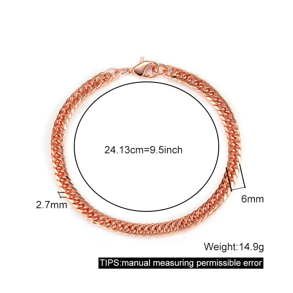 Pure Copper Bracelets for Men Women Adjustable Cuban Chain Link Lobster Clasp 6mm Wide Anti-scratch Male 7-10.5 Inch Jewelry