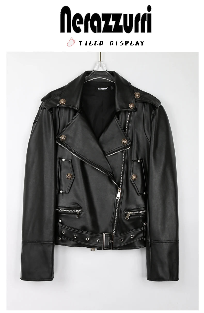 Lautaro Spring Autumn Cool Bright Green Pu Leather Biker Jacket Women Zipper Long Sleeve Luxury Designer Streetwear Fashion 2022