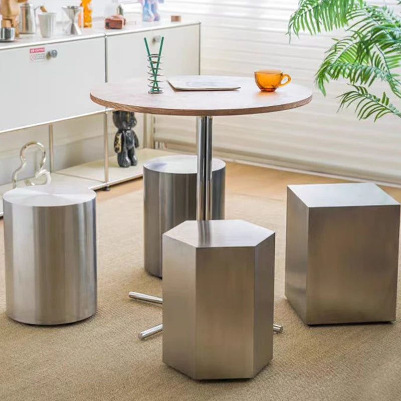 Nordic Metal Living Room Stool Industrial Round Chair for Milk Tea Shop Commercial Furniture Stainless Steel Simple Bistro Seat
